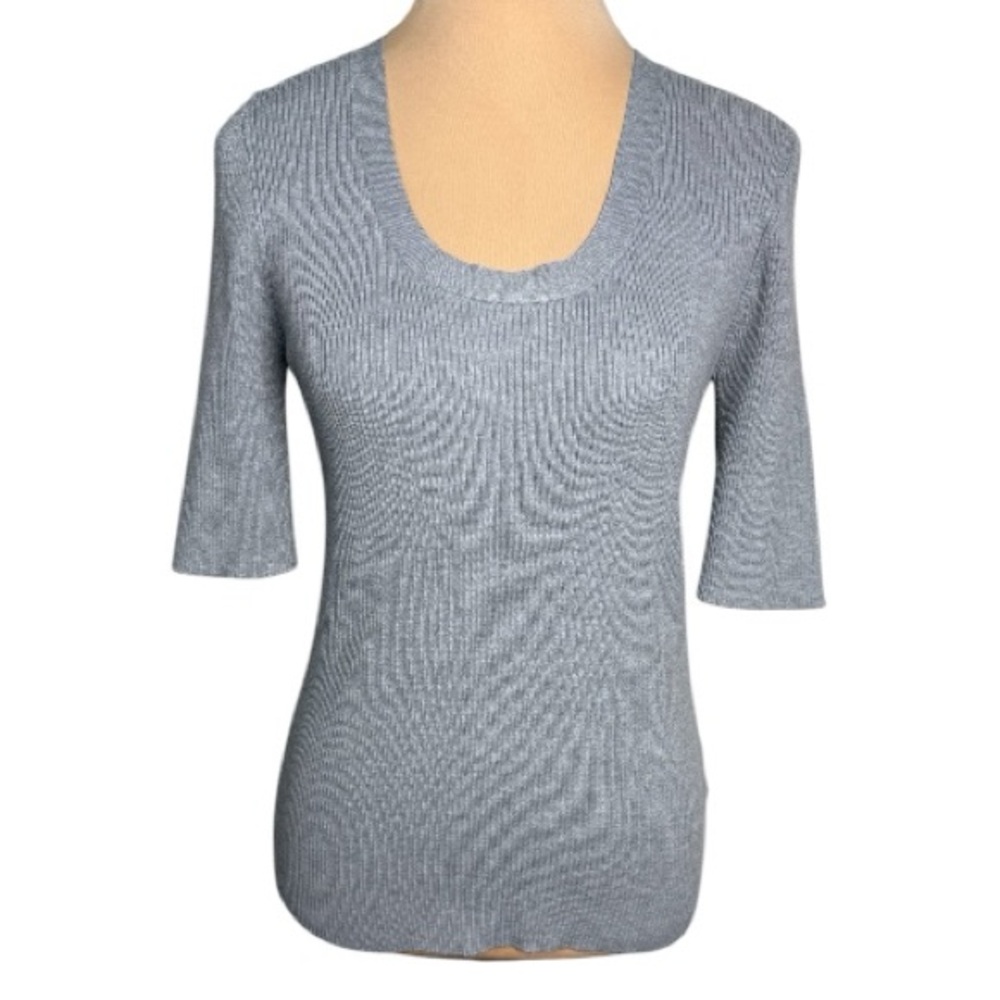 Francesca's Miami Collections Half Sleeve Gray Scoop Neck Ribbed Sweater